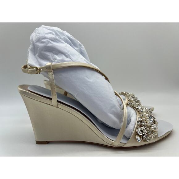 Badgley Mischka Shoes - Badgley Mischka Women's Clarisa Embellished Wedge Sandal Ivory MP5243 Size 8.5